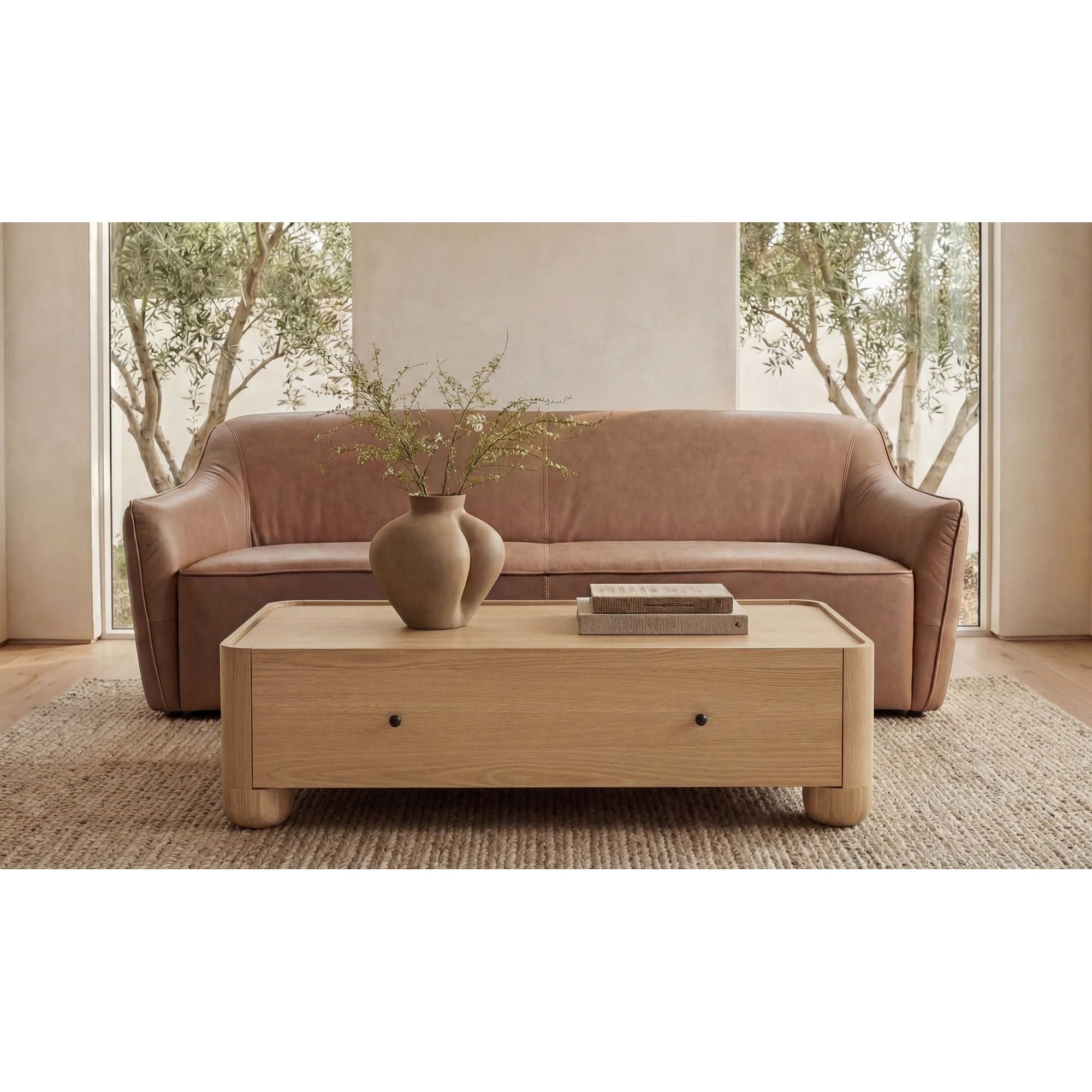 Table basse moderne en bois et métal avec étagère inférieure pour salon