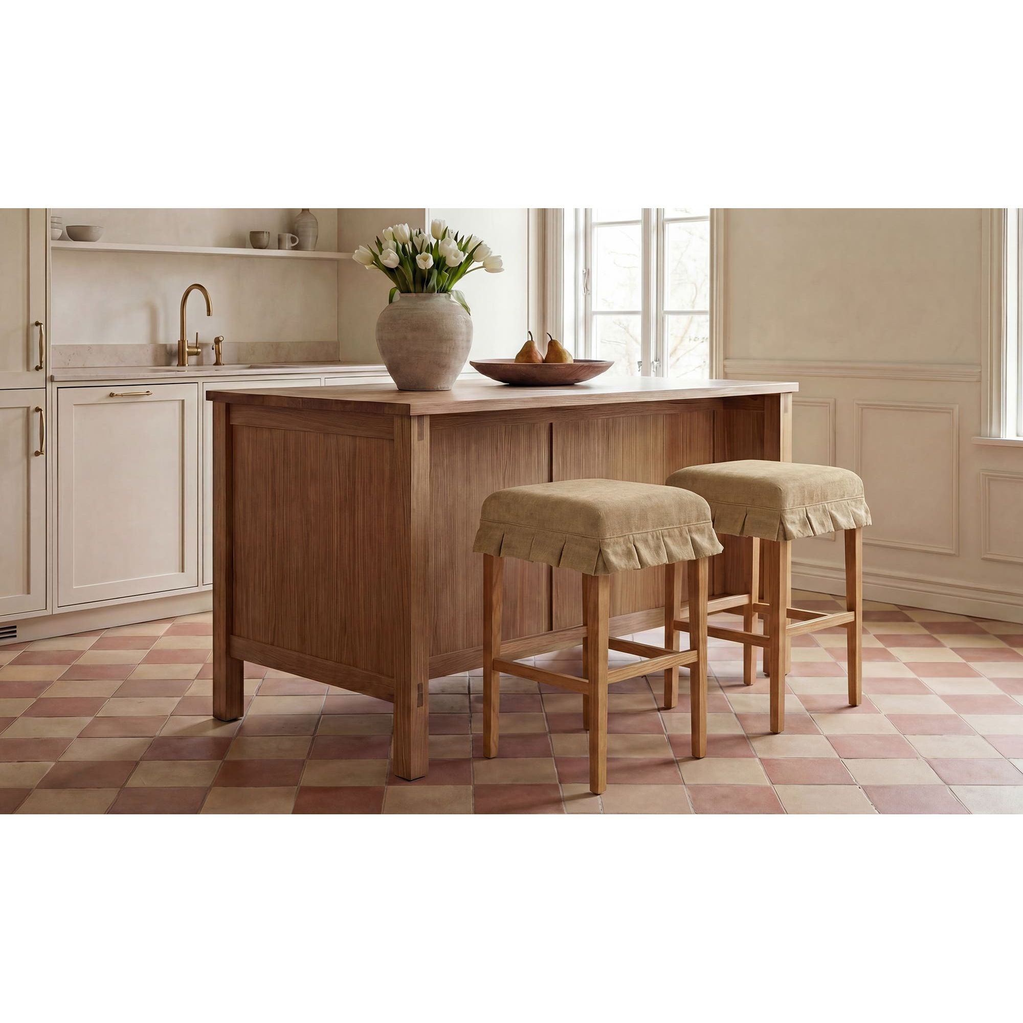 Modern Upholstered Wood Counter Stool with Cushion Seat for Dining Room
