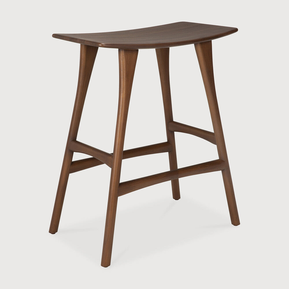 Scandinavian Oak Wood Armless Stool with Varnished Finish for Dining Room