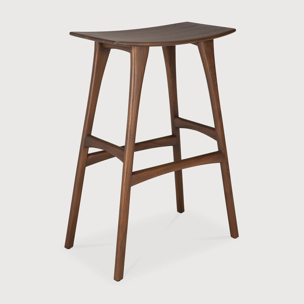 Scandinavian Oak Wood Armless Stool with Varnished Finish for Dining Room