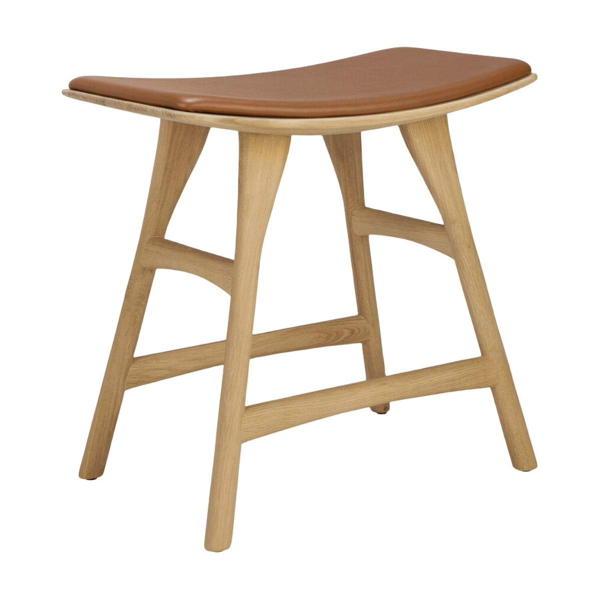 Scandinavian Oak & Leather Dining Stool with Cushion Seat for Dining Room