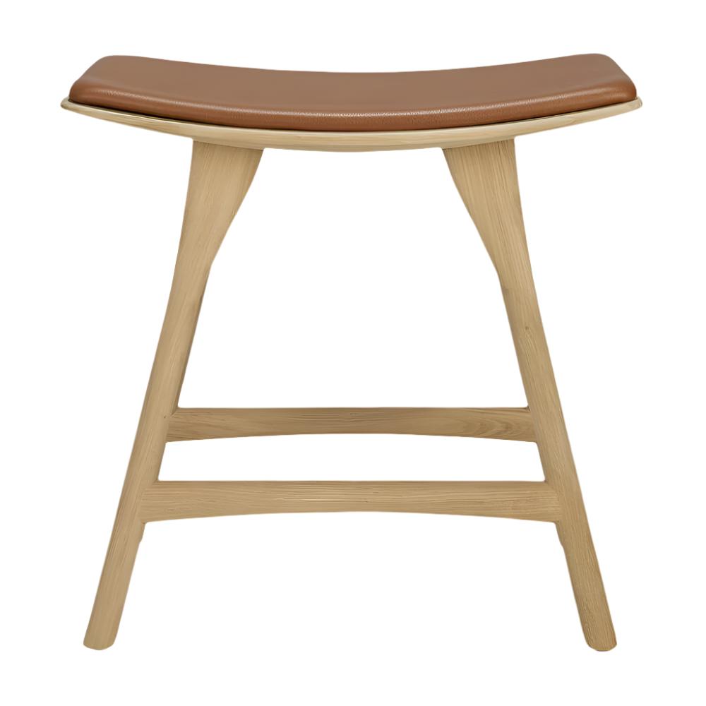 Scandinavian Oak & Leather Dining Stool with Cushion Seat for Dining Room