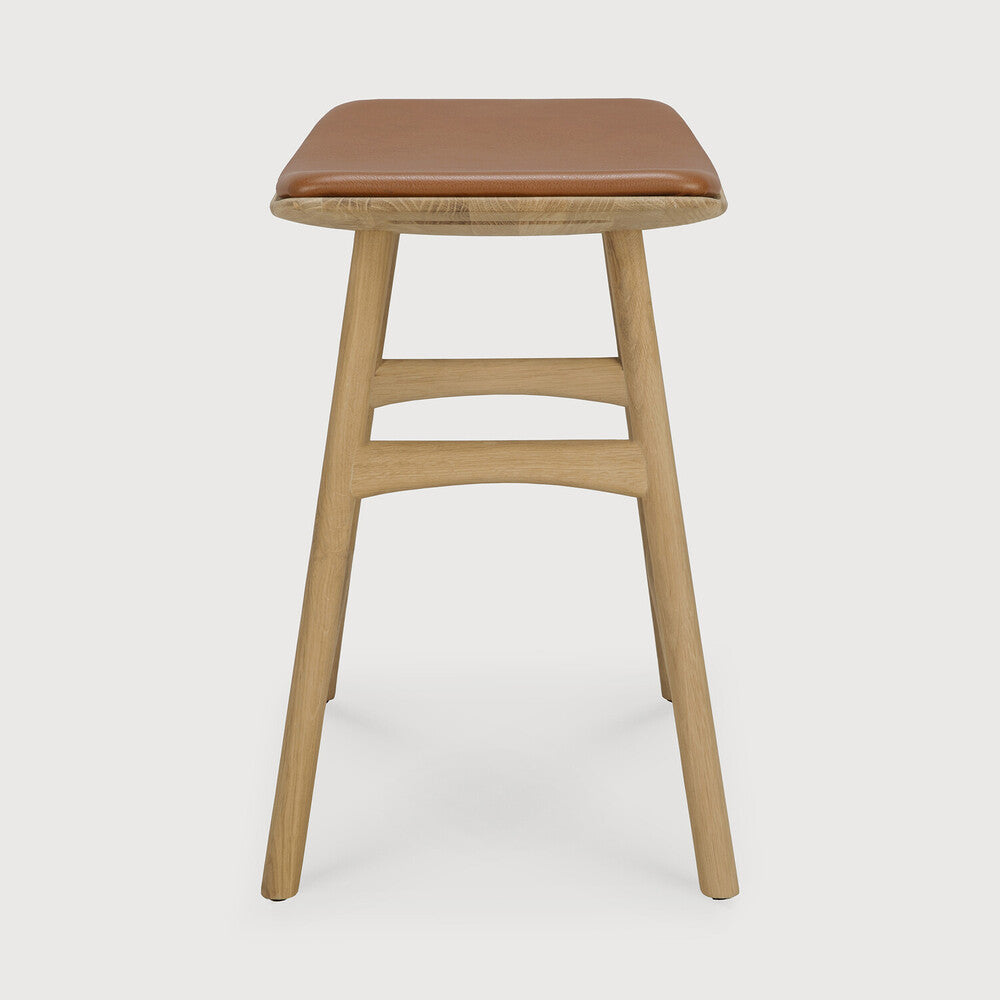 Scandinavian Oak & Leather Dining Stool with Cushion Seat for Dining Room