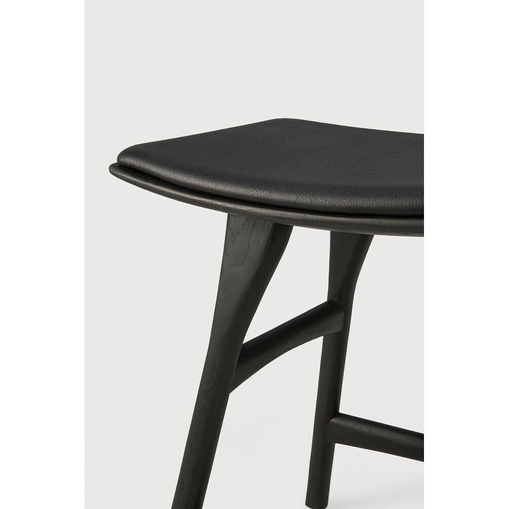 Tabouret de salle à manger en chêne et cuir scandinave avec assise coussinée