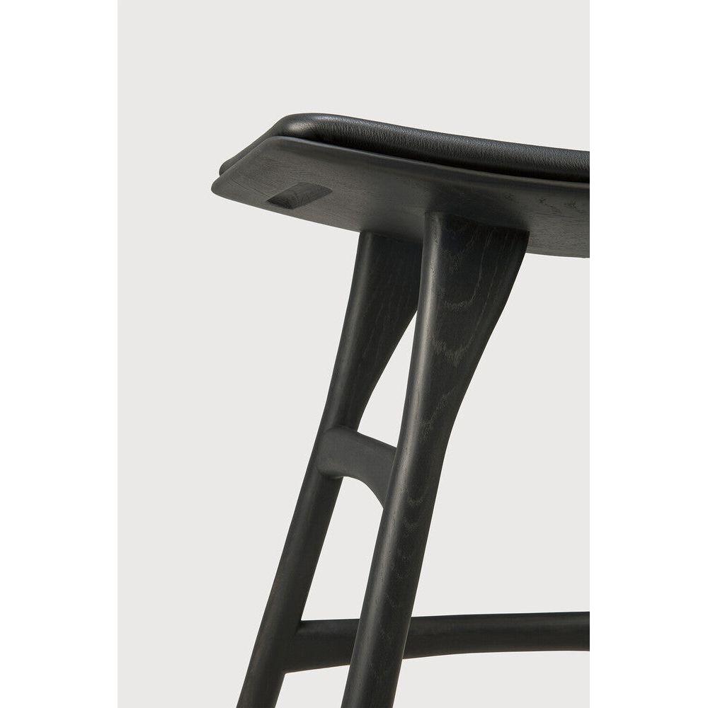 Tabouret de salle à manger en chêne et cuir scandinave avec assise coussinée
