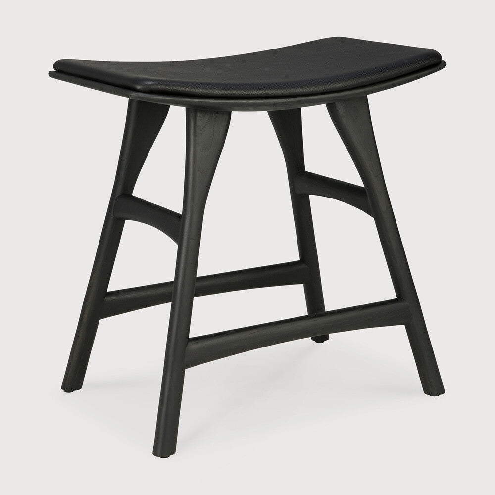 Tabouret de salle à manger en chêne et cuir scandinave avec assise coussinée
