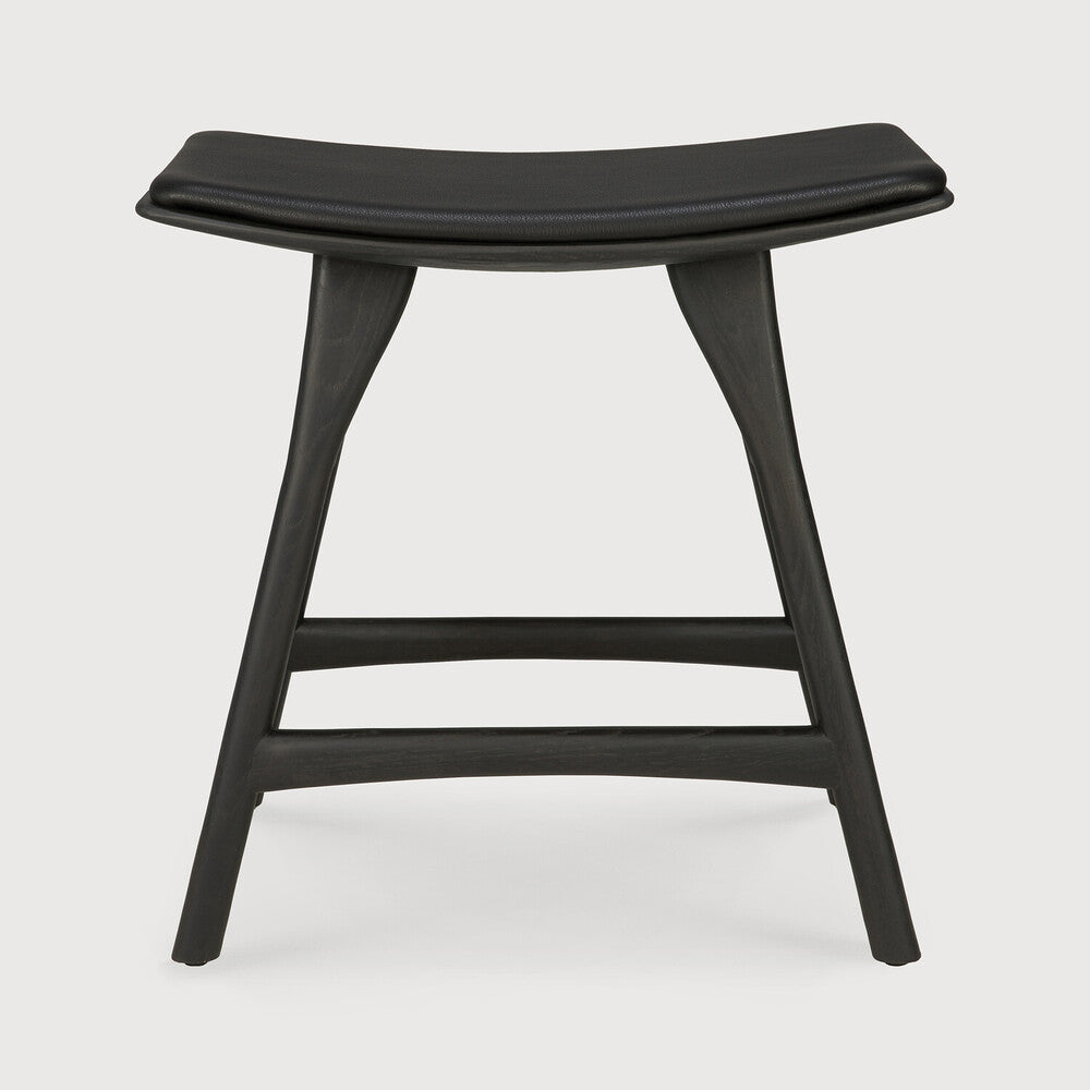 Scandinavian Oak & Leather Dining Stool with Cushion Seat for Dining Room