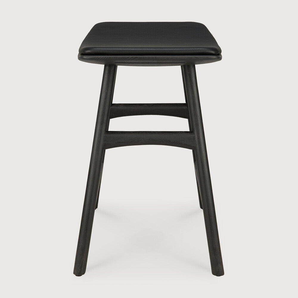Tabouret de salle à manger en chêne et cuir scandinave avec assise coussinée