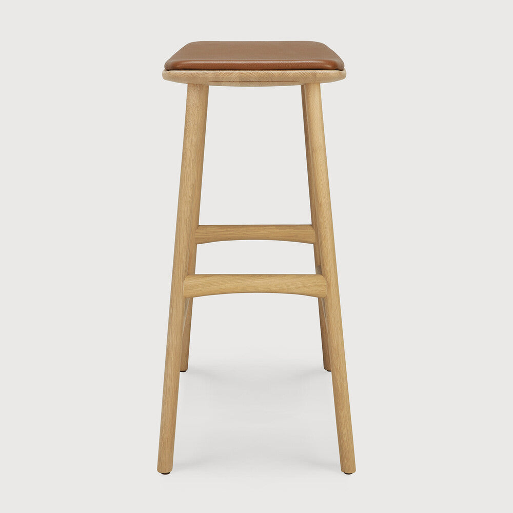 Tabouret de salle à manger en chêne et cuir scandinave avec assise coussinée