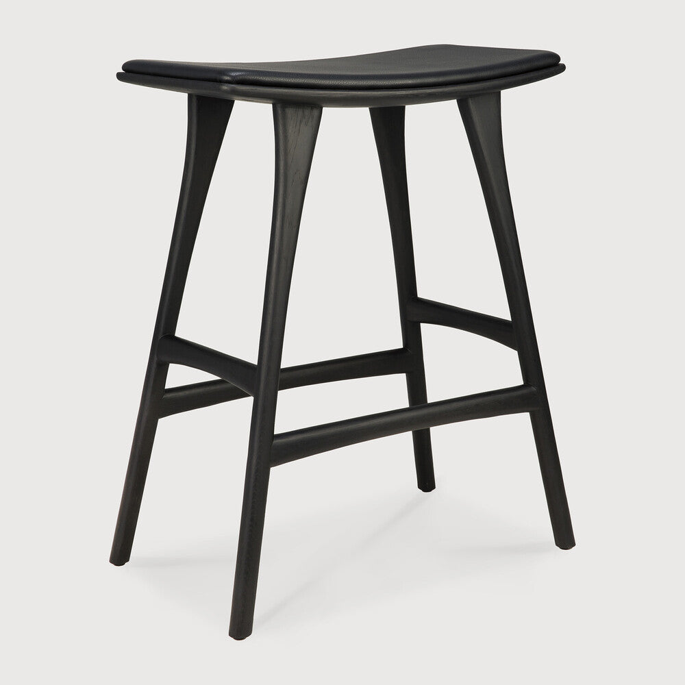 Tabouret de salle à manger en chêne et cuir scandinave avec assise coussinée