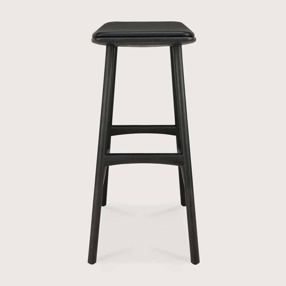 Tabouret de salle à manger en chêne et cuir scandinave avec assise coussinée
