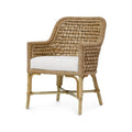 Coastal Rattan & Upholstered Arm Chair with Cushion for Dining Room