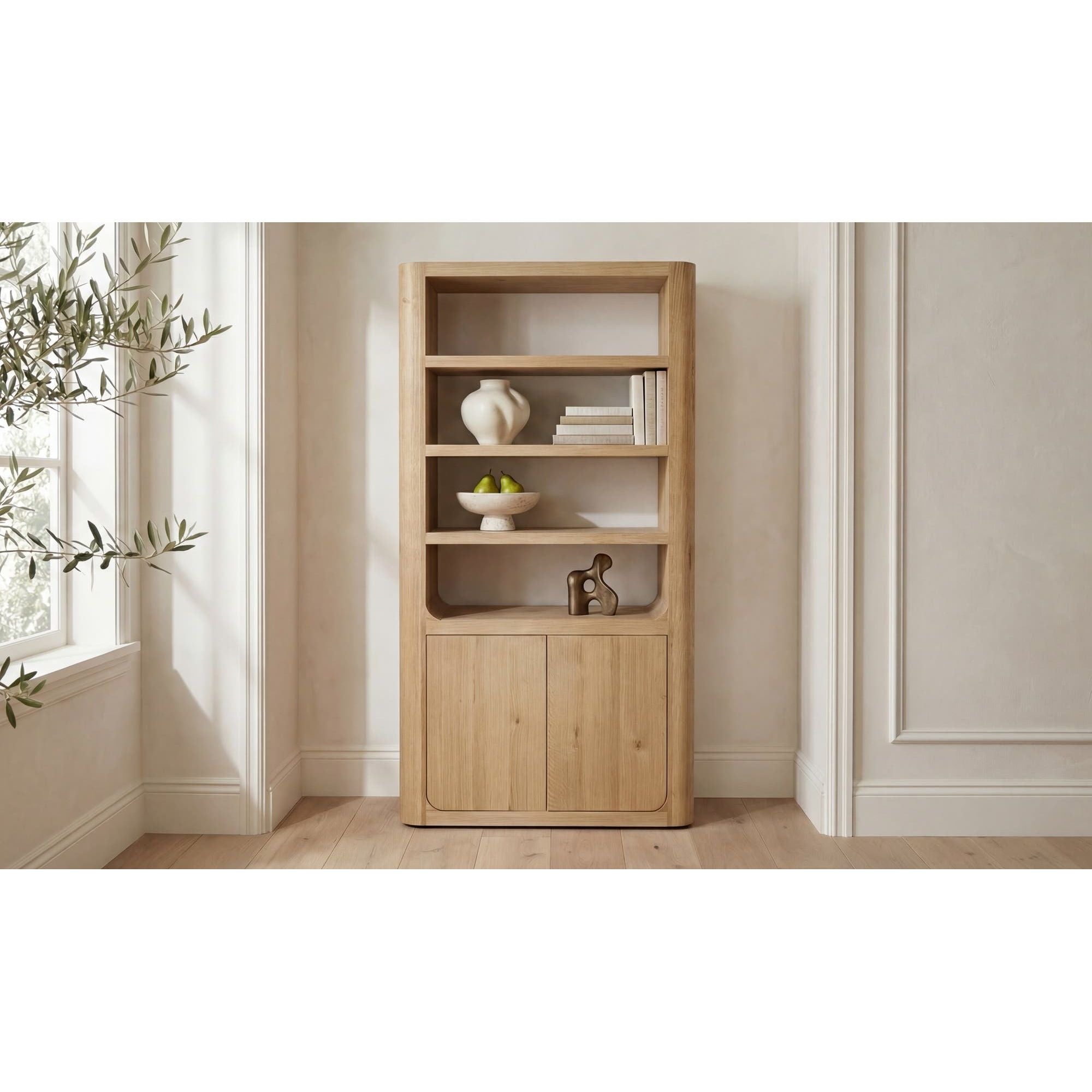Modern Wood Tall Cabinet with Cord Management & Shelf for Home Office