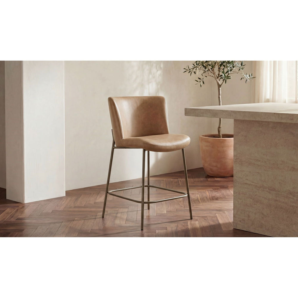 Tabouret de comptoir sans accoudoirs moderne en cuir et métal avec coussin pour salle à manger
