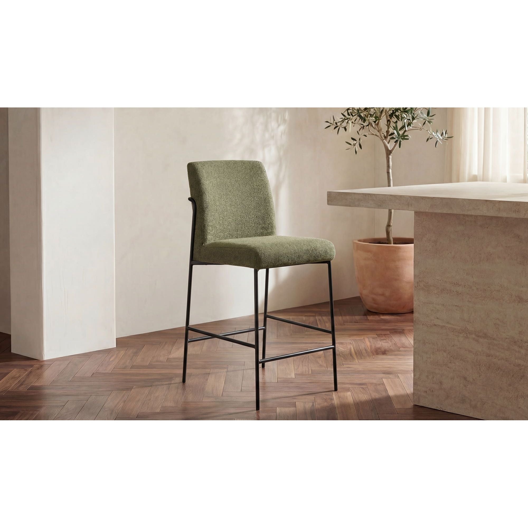 Modern Upholstered Metal Counter Stool with Cushion & Arms for Dining Room